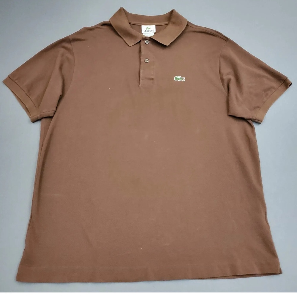 Lacoste Brown Polo Shirt Men Size 5 (L) Short Sleeve Green Crocodile Logo